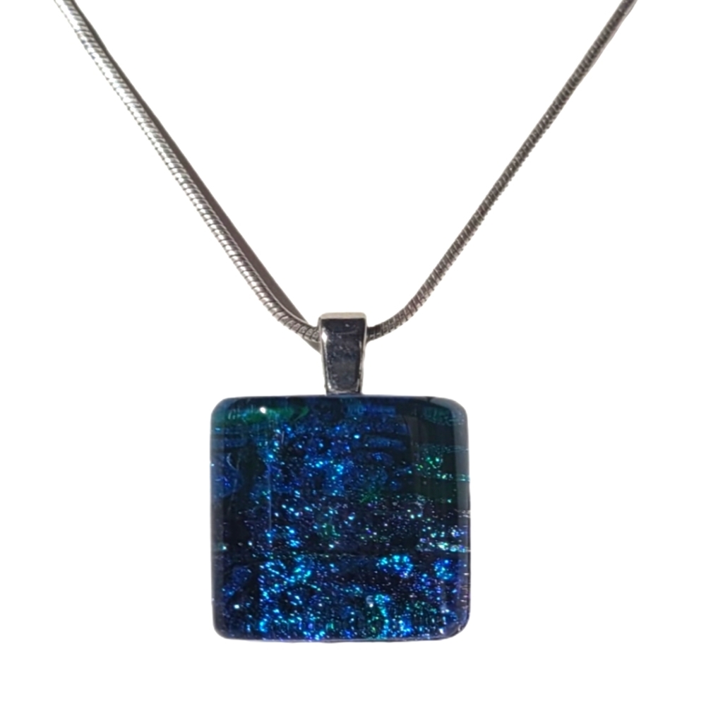 Glass Pendant With Chain Ocean Blue Green
